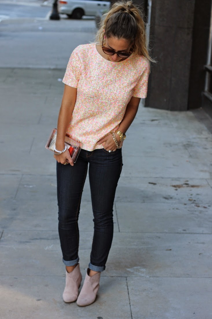 Sparkly shirt shop outfit